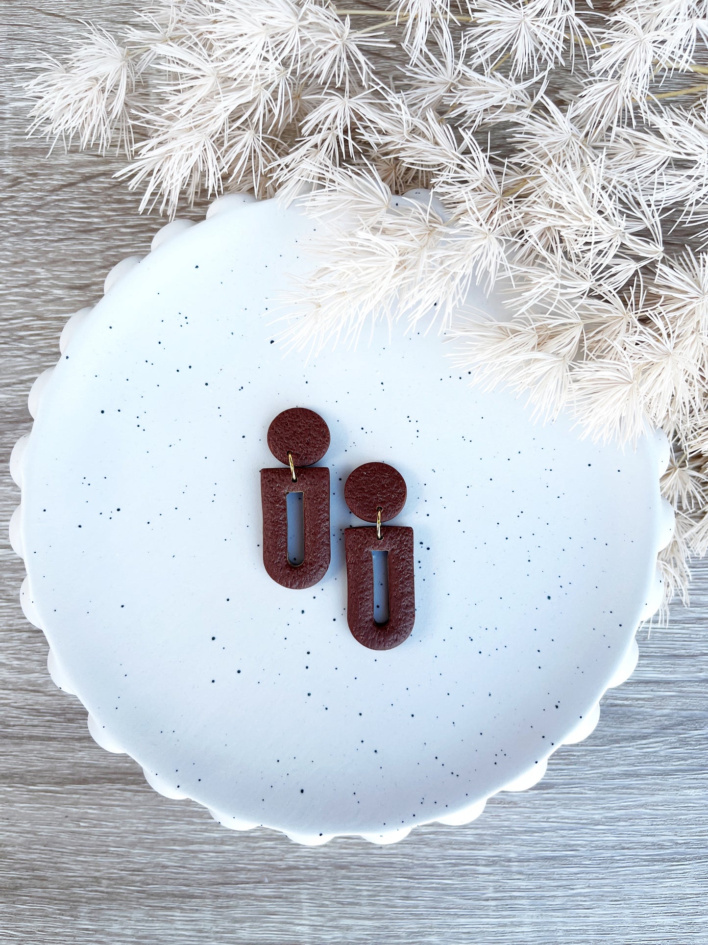 Chocolate brown clay art deco stud earring