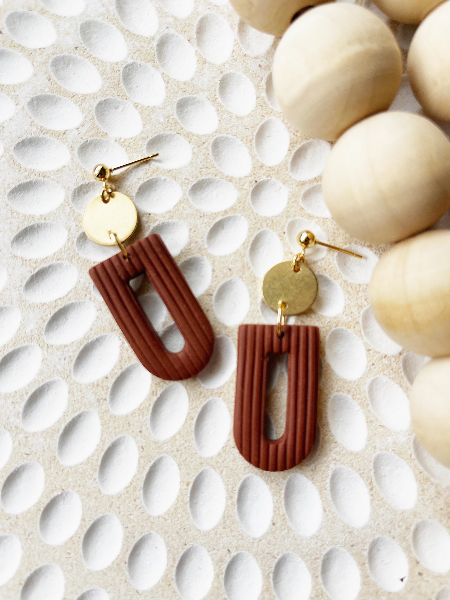 Chocolate brown clay art deco stud earring
