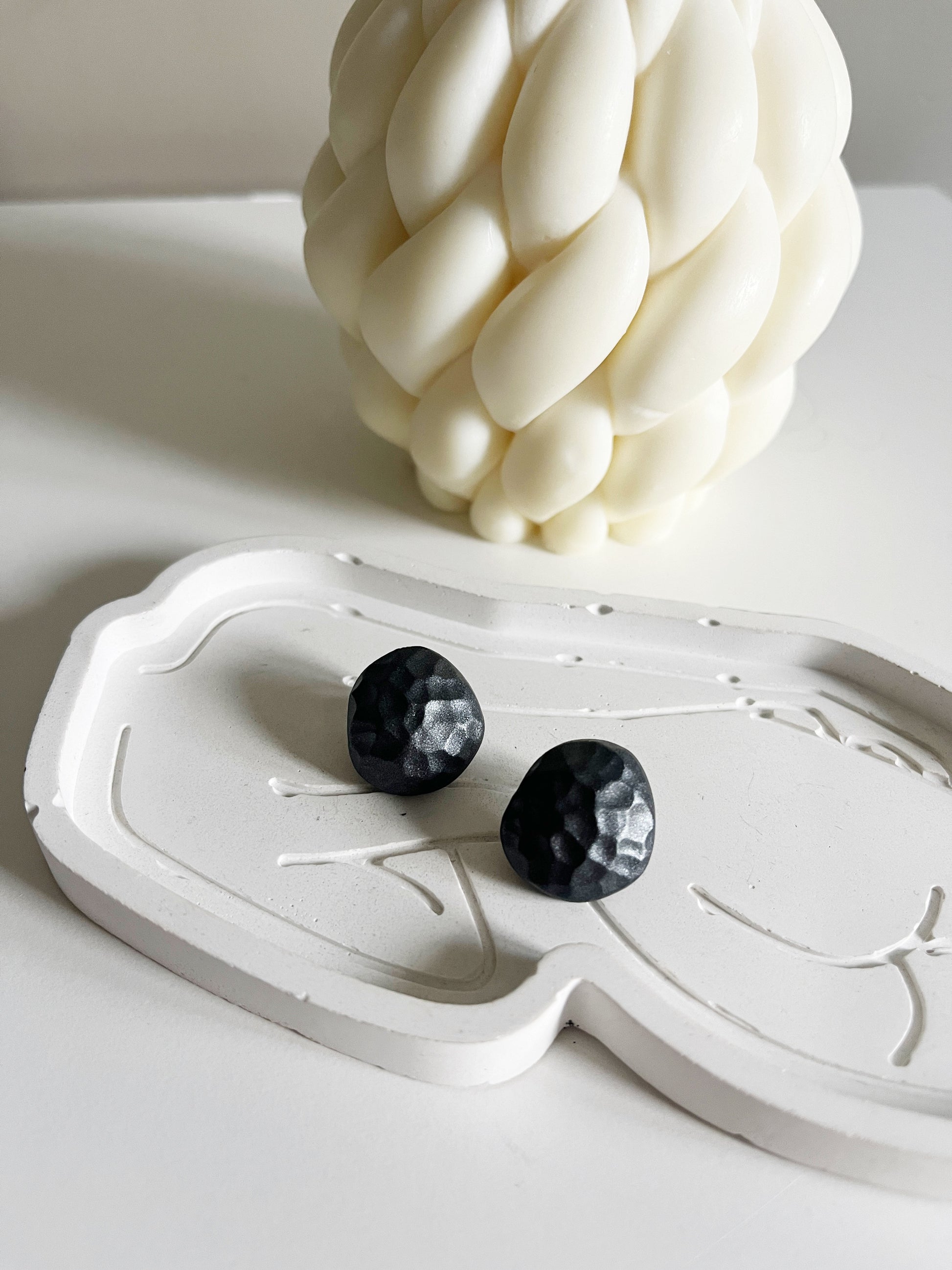 Battered gun metal statement stud earring