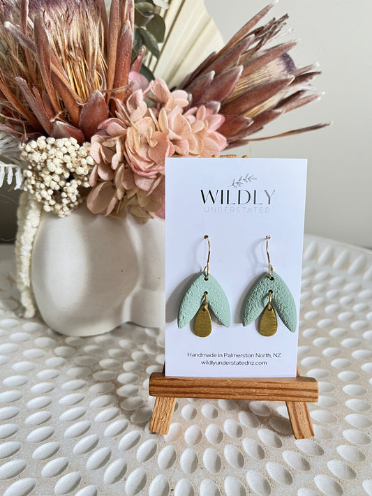 Sage petal look clay earring with gold hook