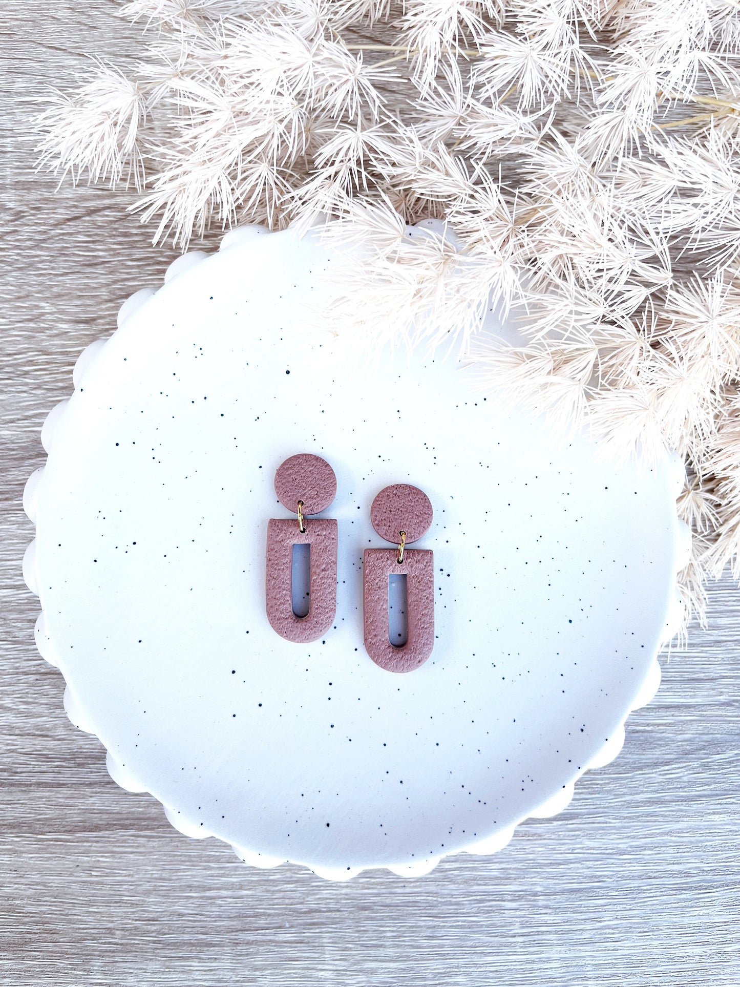 Mocha mousse clay art deco stud earring