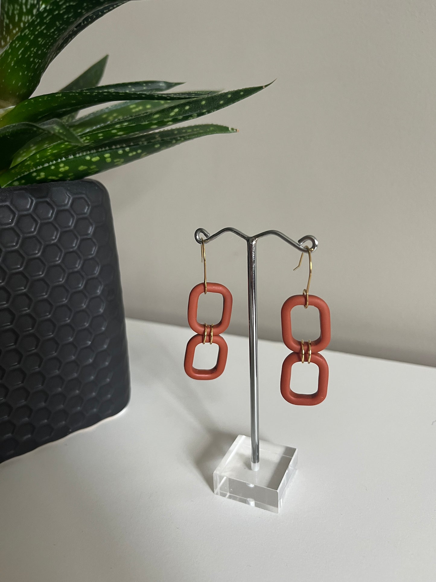 Burnt orange chain look earring with gold hook