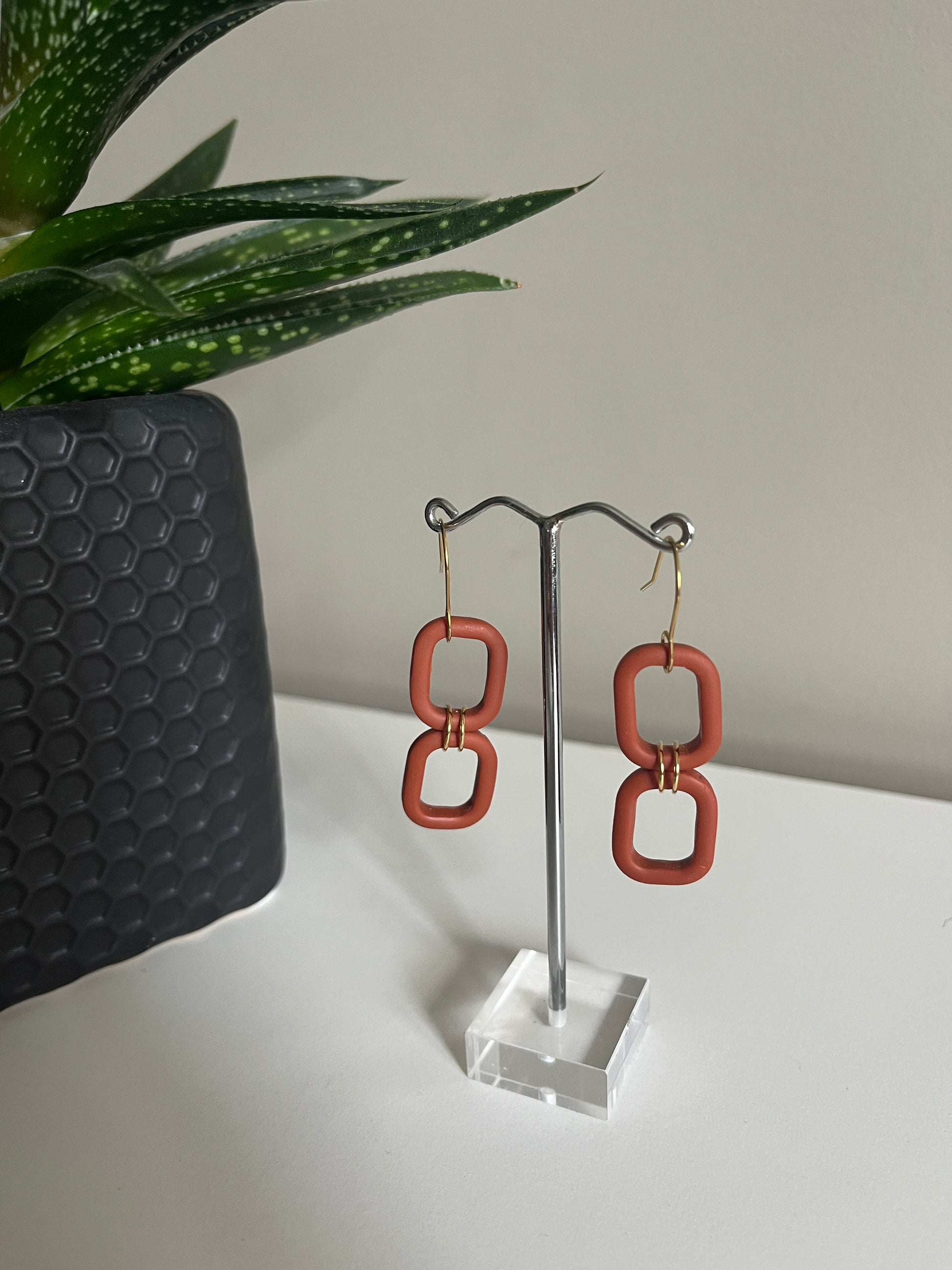 Burnt orange chain look earring with gold hook