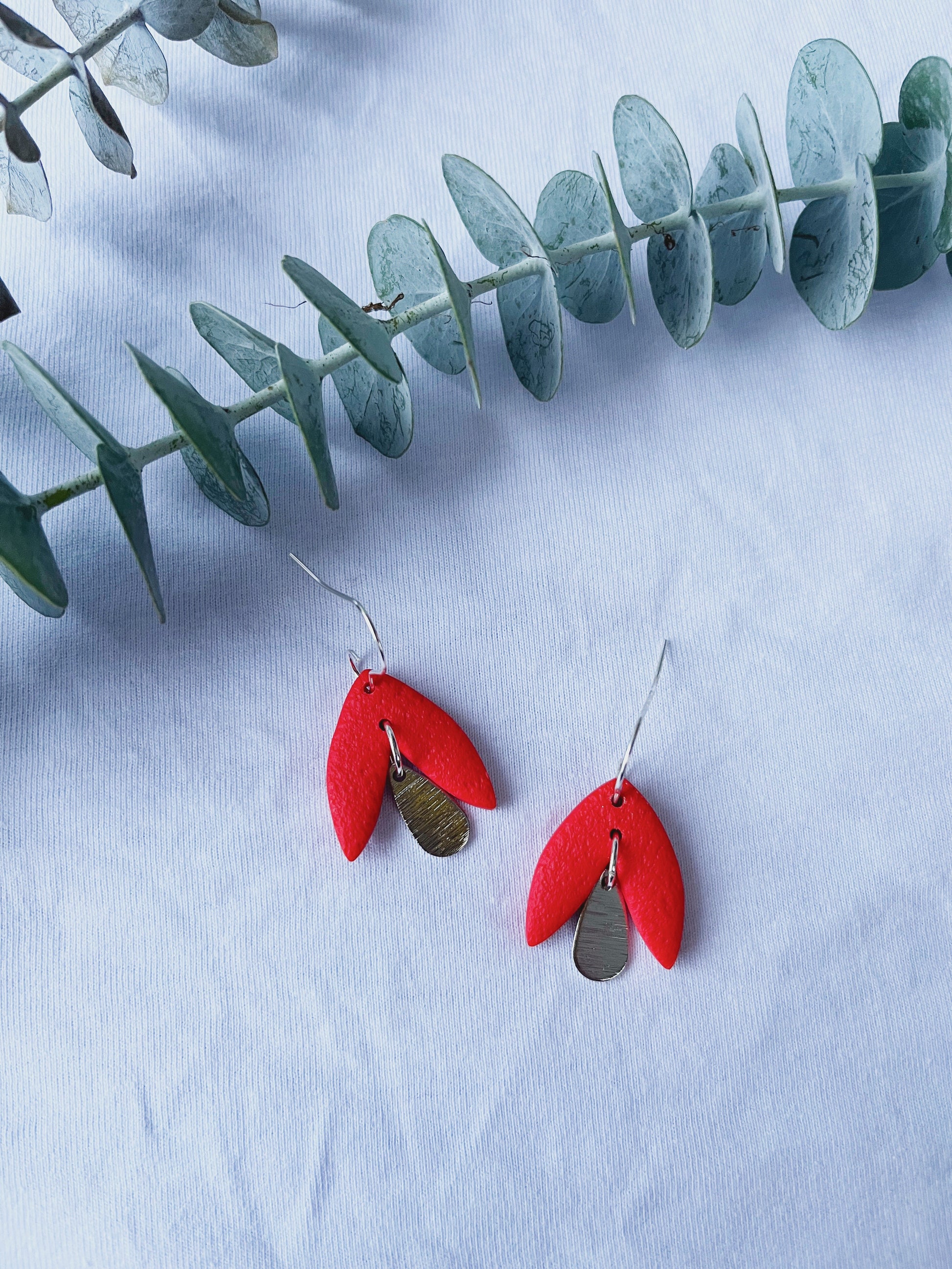 Tangerine petal look clay earring with silver hook
