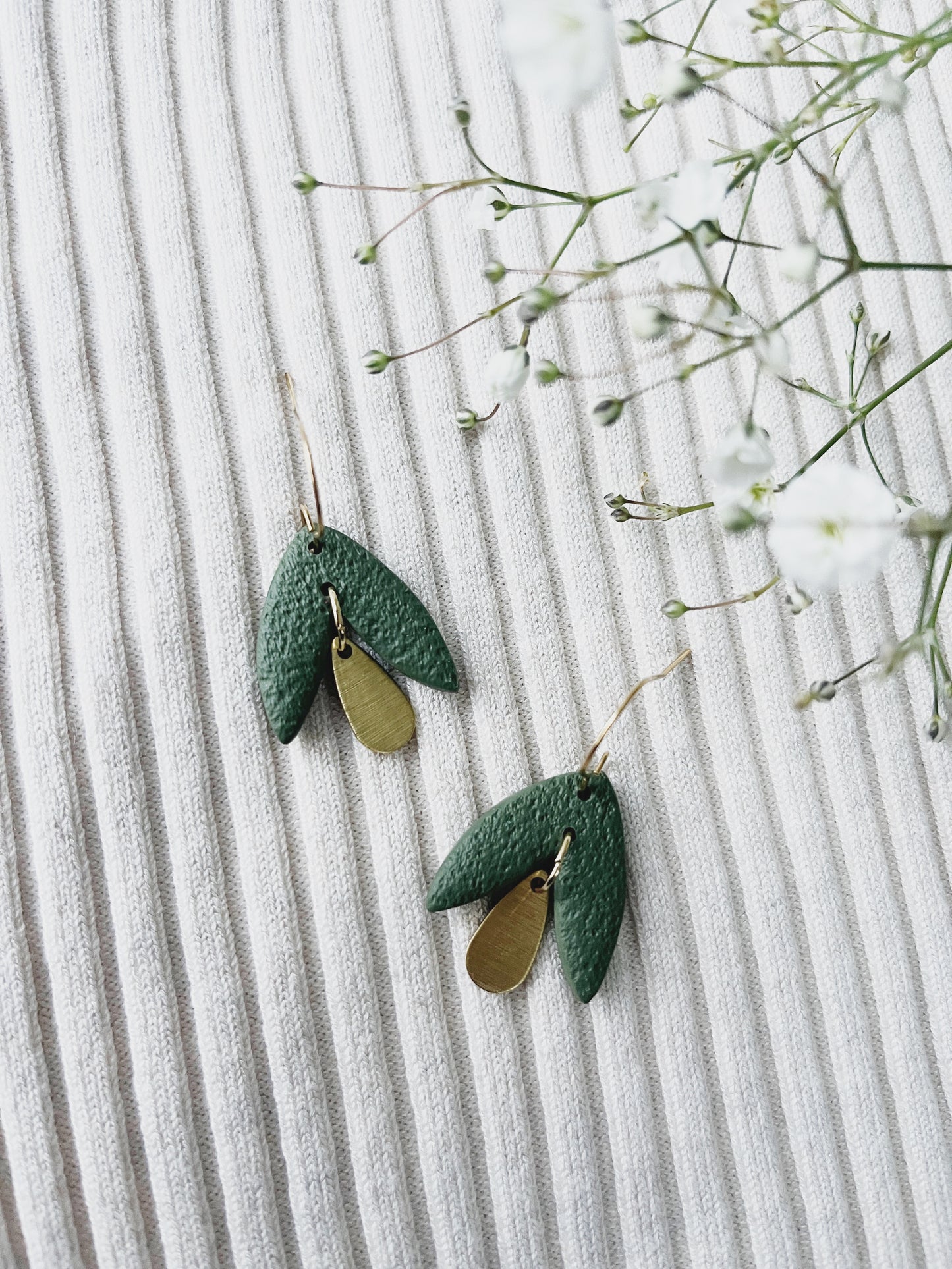 Khaki petal look clay earring with gold hook