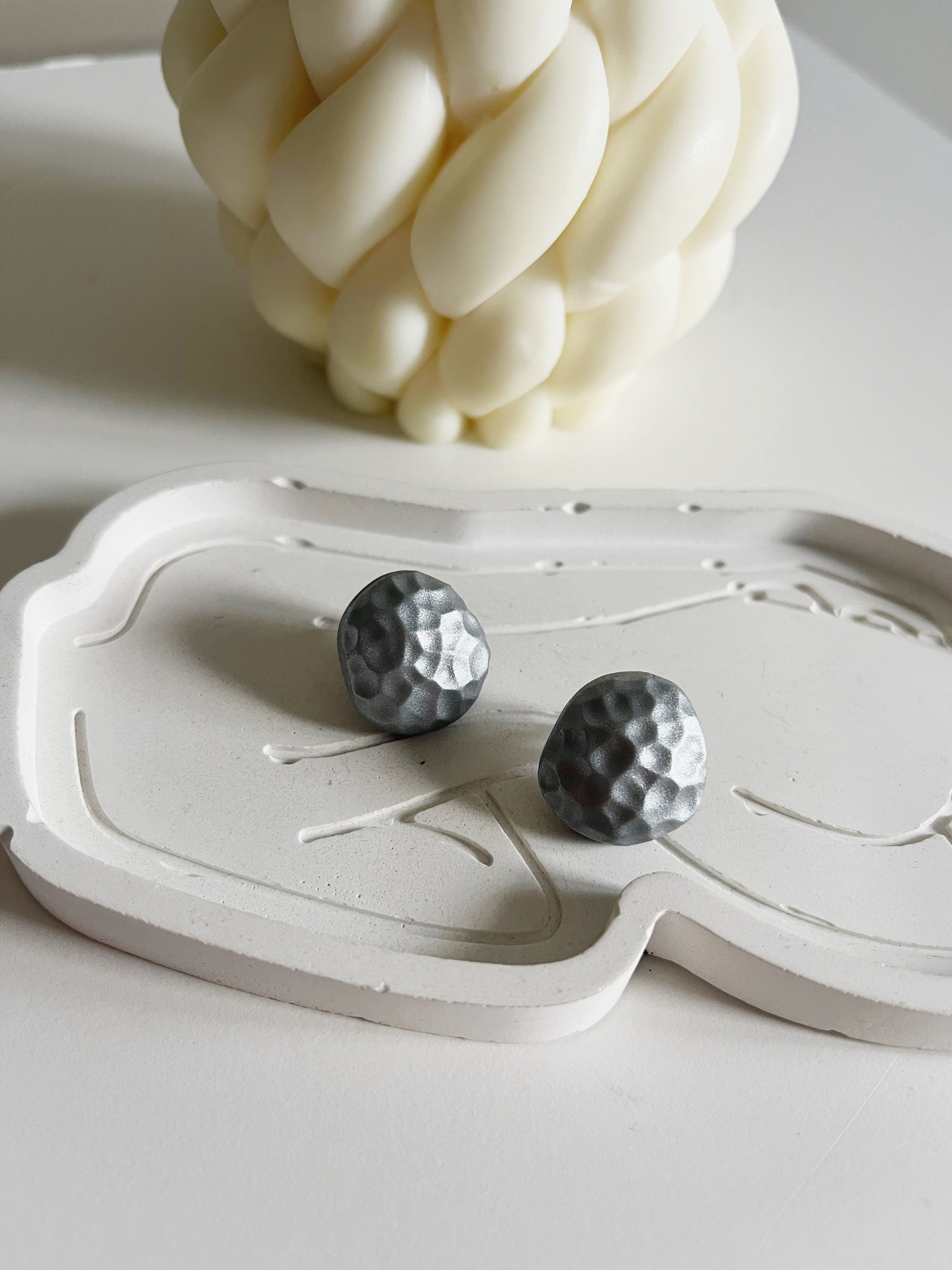 Battered silver statement stud earring