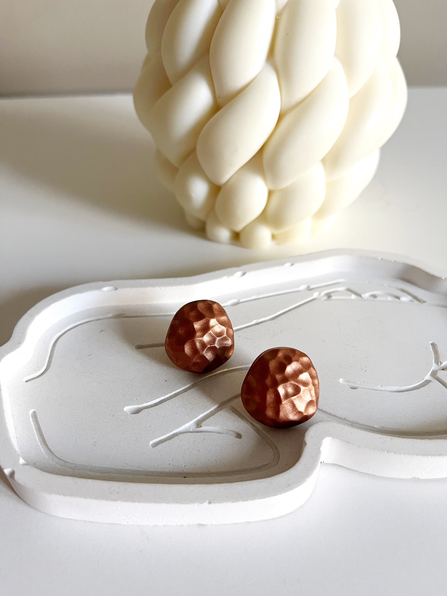 Battered copper statement stud earring