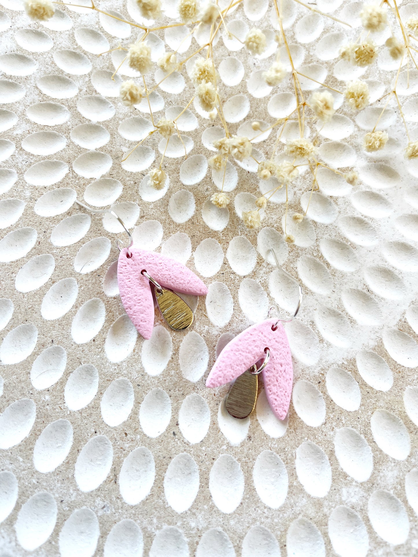 Baby pink petal look clay earring with silver hook