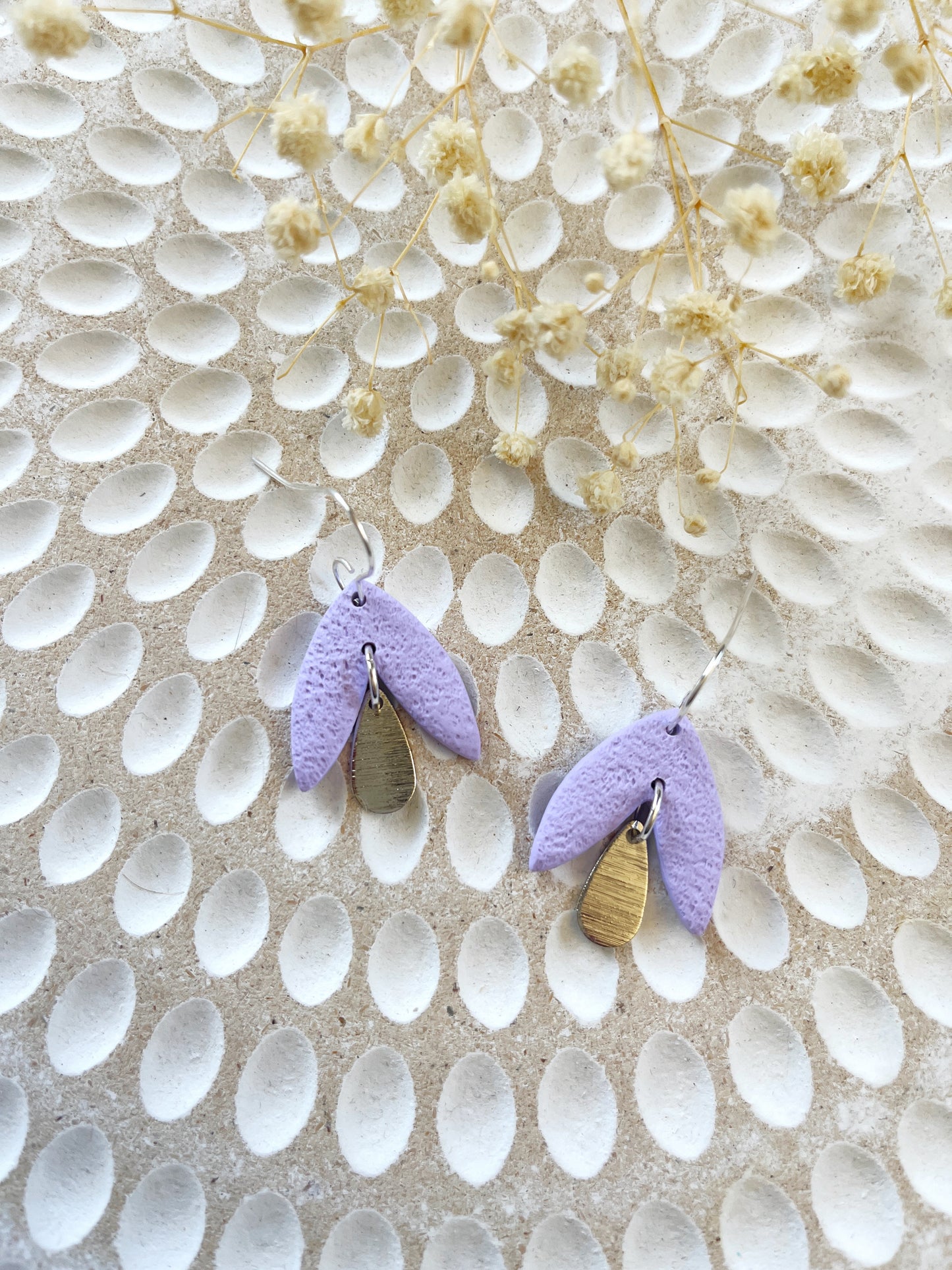 Lilac petal look clay earring with silver hook