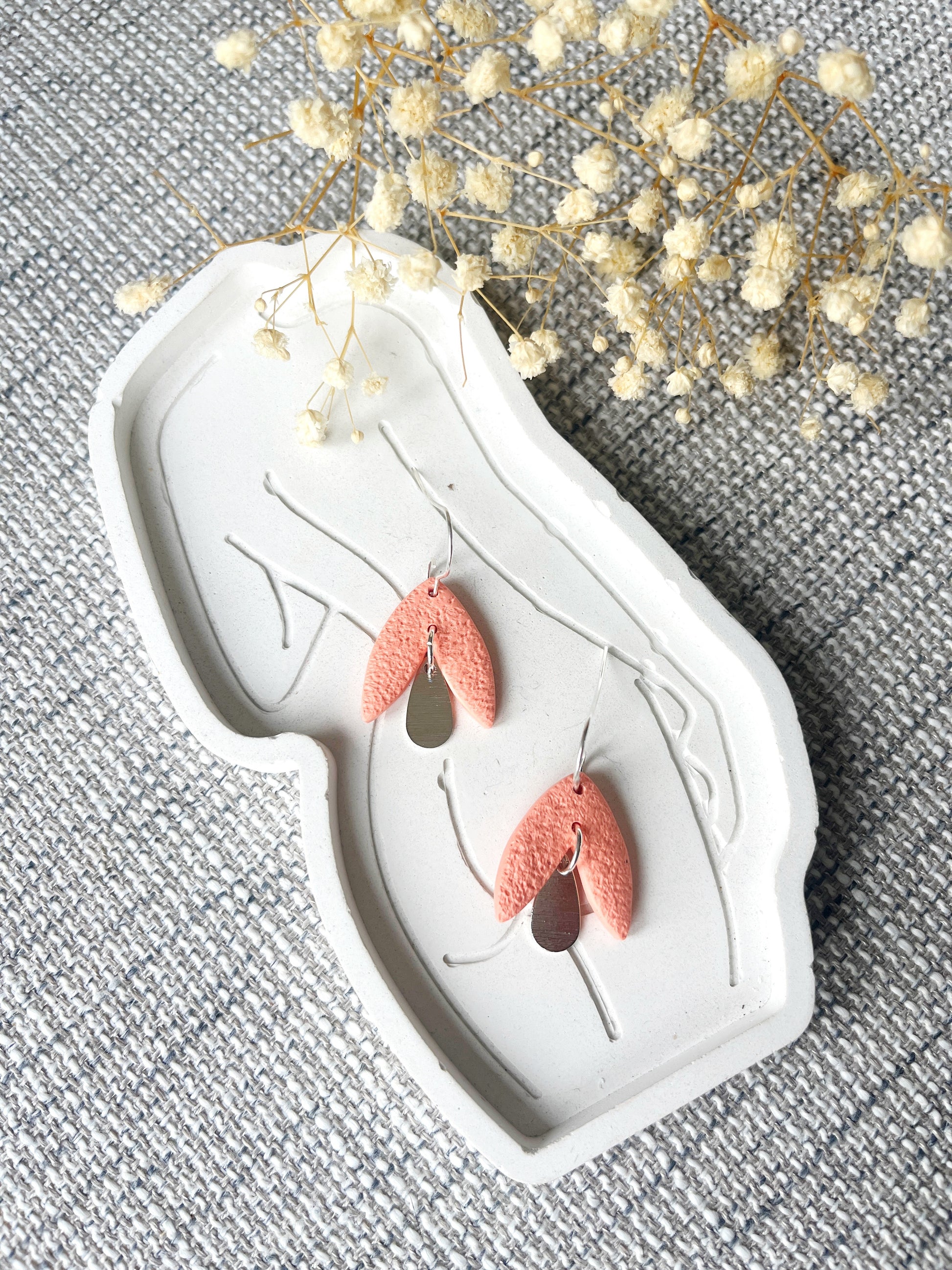 Peach petal look clay earring with silver hook